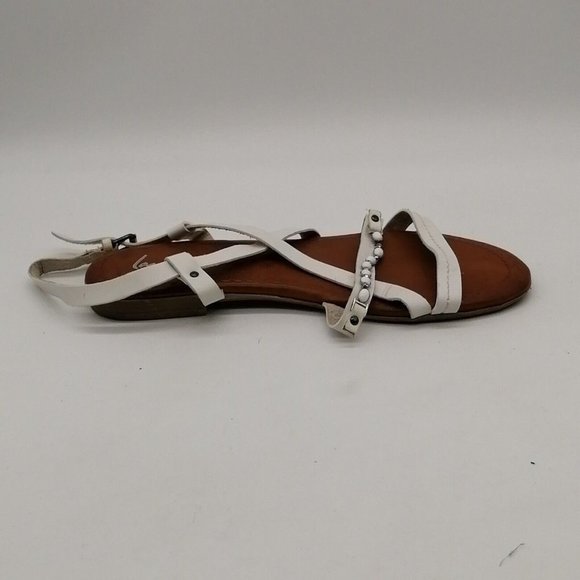 Lane Bryant Womens Slingback Sandal White Faux Leather Beaded Buckle 9W - Picture 2 of 9